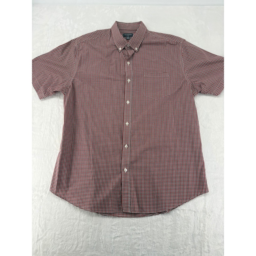 Van Heusen Shirt Mens L Flex Button Down‎ Red Gingham Short Sleeve Plaid